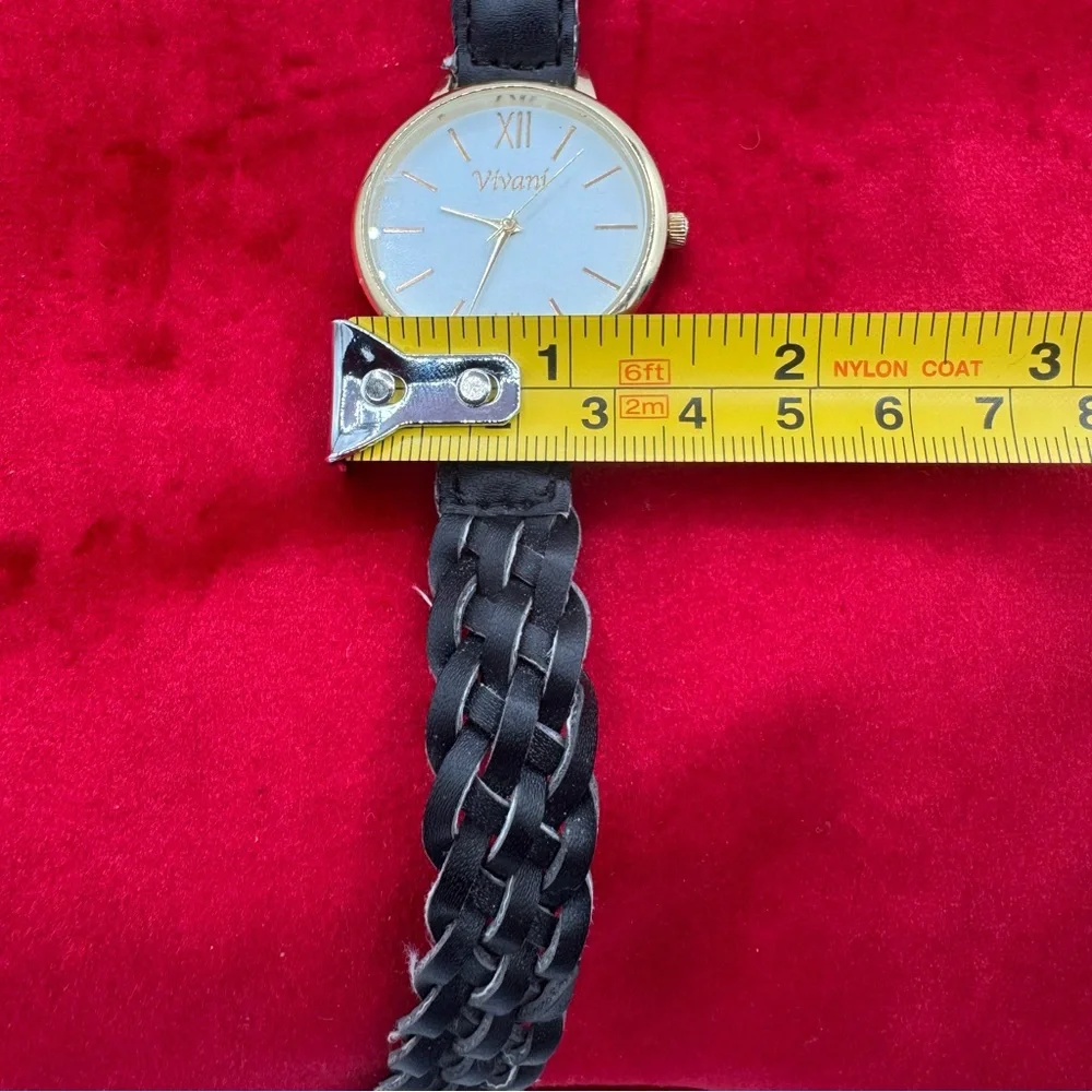 Vivant Gold-Tone‎ Minimalist Watch Accutime Japan Quartz Braided Leather Strap